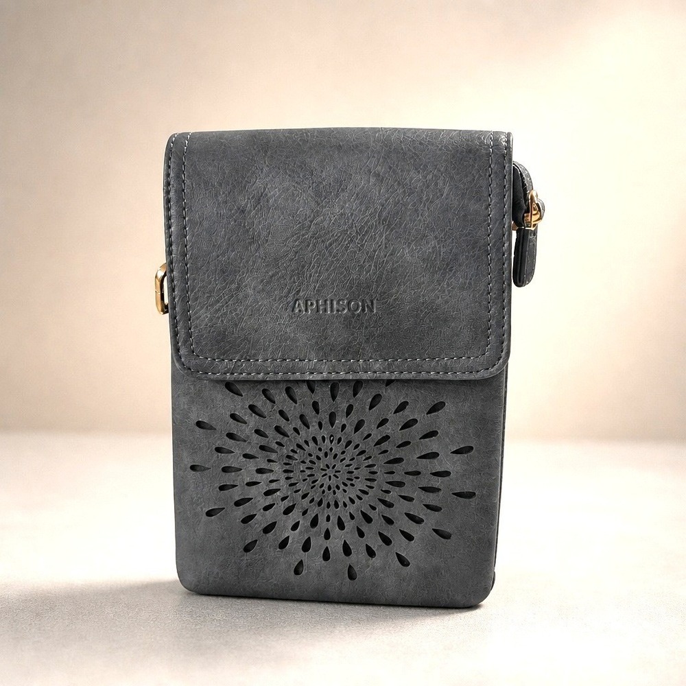 Aphison Small Crossbody Bag Blue Faux Leather Laser Cut Detail